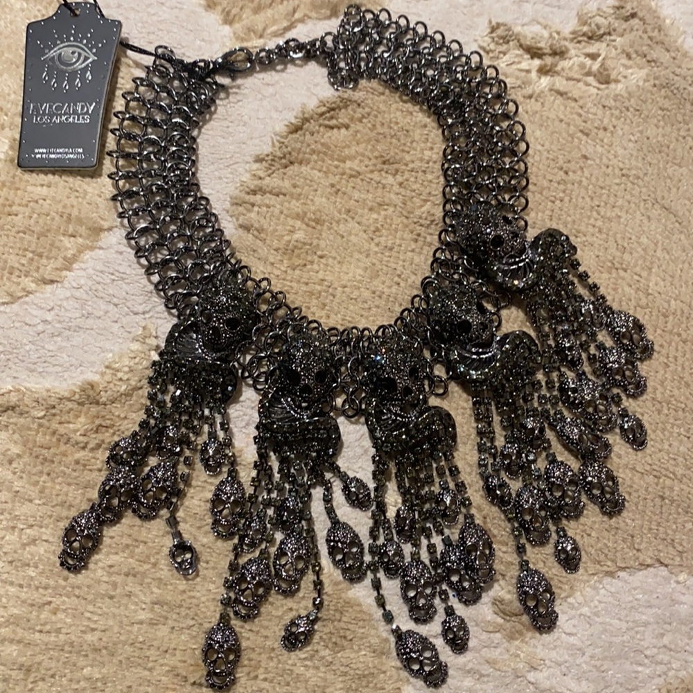 Eye Candy Halloween Crystal Skull Statement Necklace